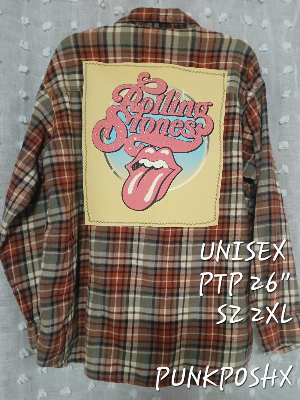 UPCYCLED THE ROLLING STONES GRAPHIC TEE ON A SOFT FLANNEL SZ 2XL PTP 26"